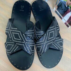 Frye Ally Deco Black Crisscross Leather Sandal Womens' sz 8.5